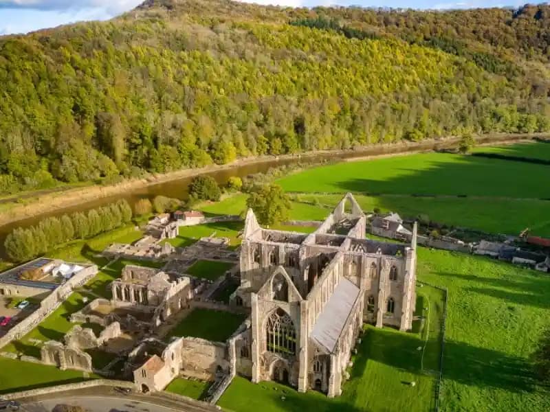 Vue aérienne de Abbaye de Tintern révélant l’organisation générale des vestiges