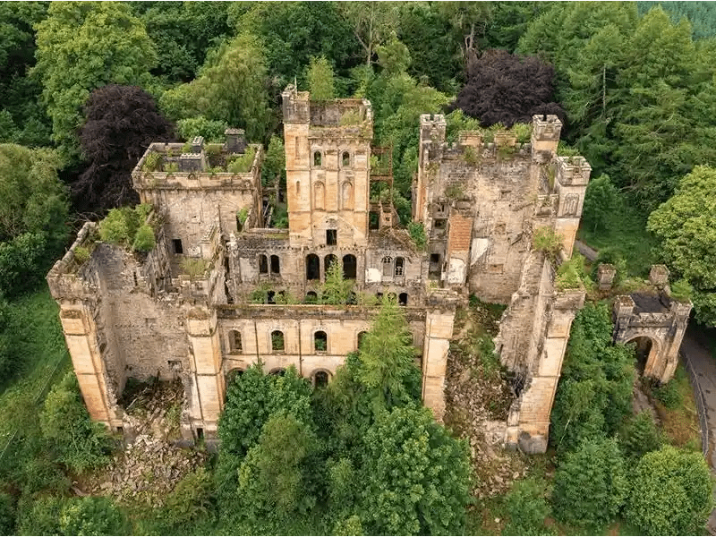 Ruines envahies par la végétation drone