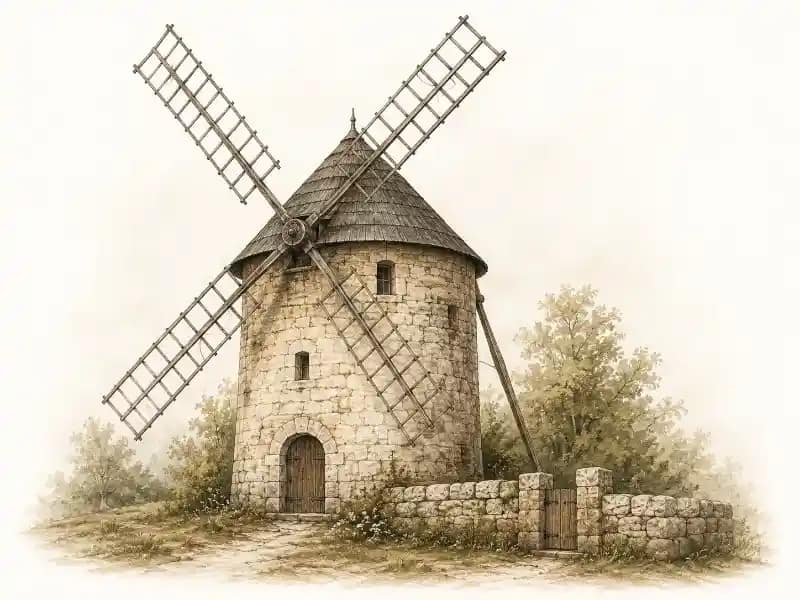 Vue aérienne d’un moulin privé historique